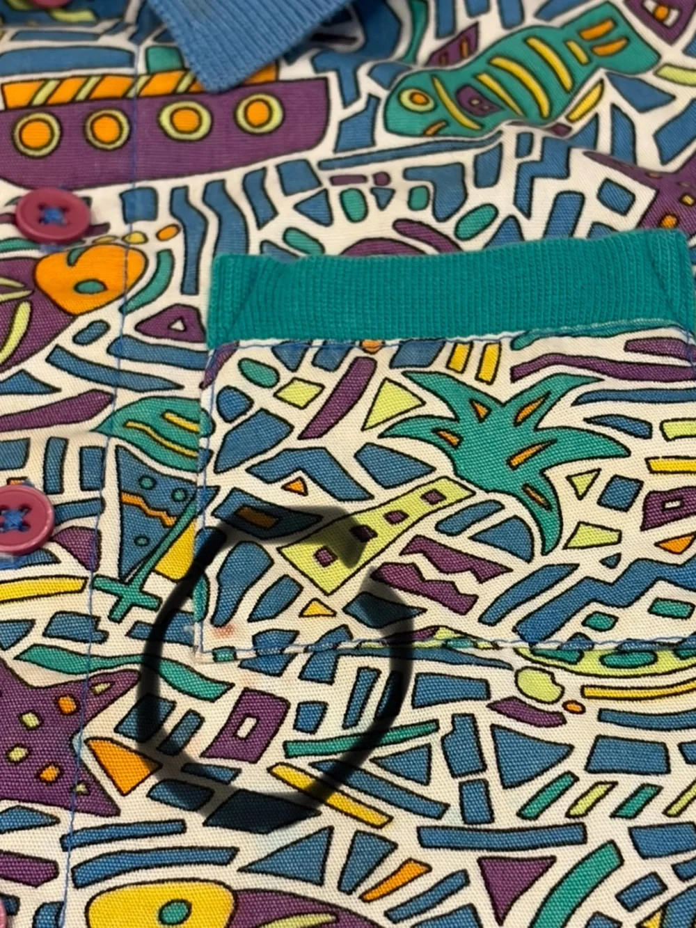 VTG Gymboree Multicolor Ocean Print Polo with Blue Collar and Yellow Cuffs